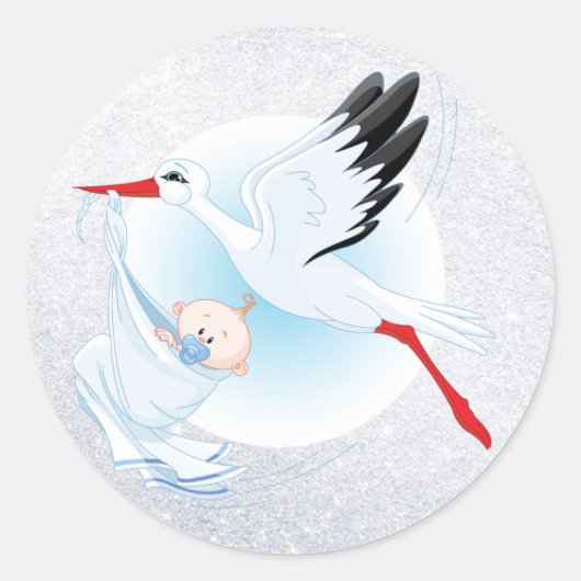 Baby und Stork Runder Aufkleber (Vorderseite)