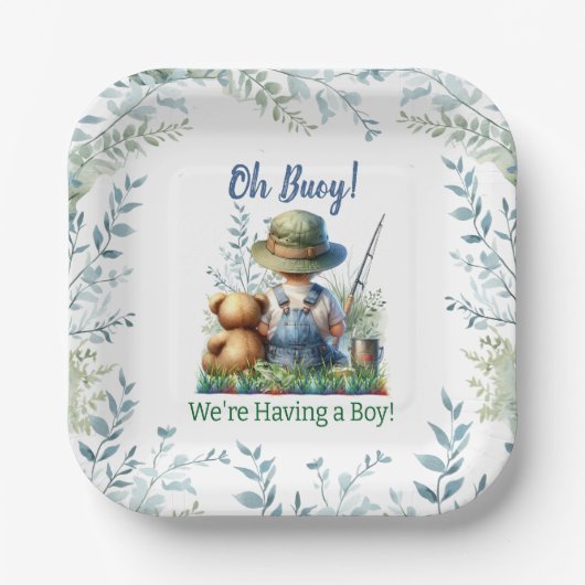 Baby und Teddy Bear | Babyparty Pappteller (Vorderseite)