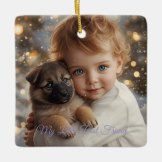 Baby- und Welpen-Weihnachts-Zauber-Ornament Keramikornament