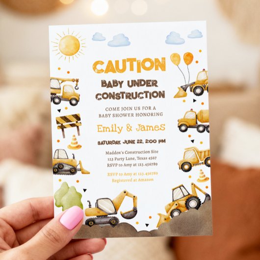 Baby Under Construction Trucks Baby Couples Shower Einladung