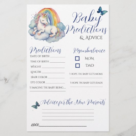 Baby Unicorn Baby Predictions Karte (Vorderseite)