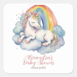Baby Unicorn Babydusche Quadratischer Aufkleber