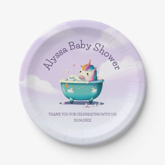 Baby Unicorn Bath Time | Babydusche Pappteller (Vorderseite)