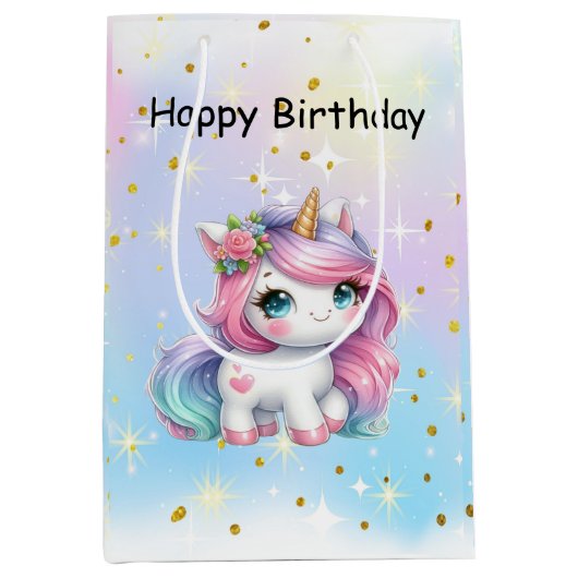 Baby Unicorn Birthday Bag Mittlere Geschenktüte (Vorderseite)