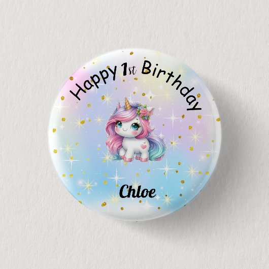Baby Unicorn Birthday Button (Vorderseite)