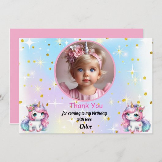 Baby Unicorn Birthday Thank You Cards! Dankeskarte (Vorne/Hinten)