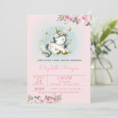 Baby Unicorn Floral Baby Shower Einladung (Stehend Vorderseite)