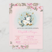 Baby Unicorn Floral Baby Shower Einladung (Vorne/Hinten)