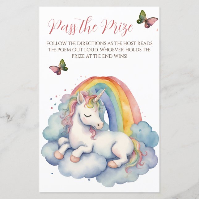 Baby Unicorn Girl Baby Shower Pass Spiel (Rückseite)