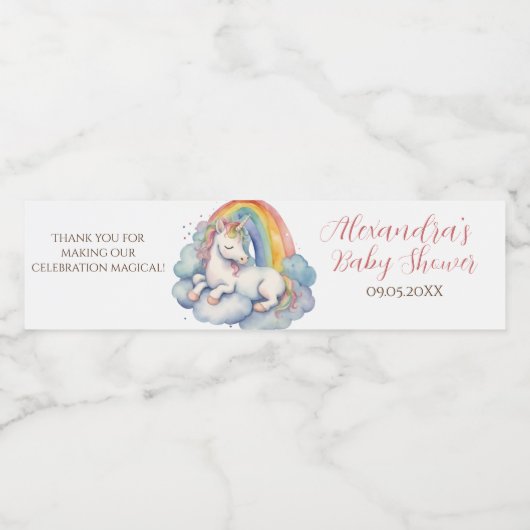 Baby Unicorn Girl Baby Shower Wasserflaschenetikett (Einzelnes Label)