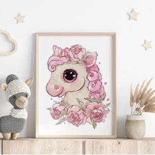 Baby Unicorn Rose Animal Poster Wall Print