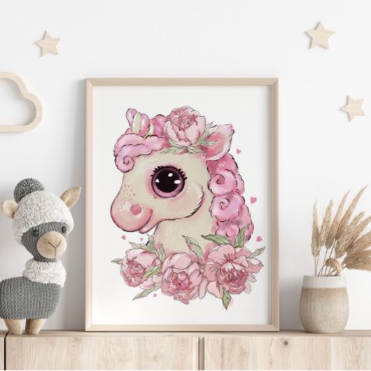 Baby Unicorn Rose Animal Poster | Wall Print