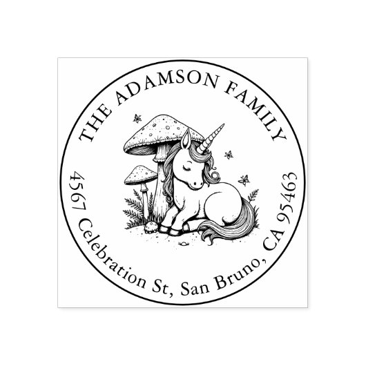 Baby Unicorn schlafen unter Toadstool Name Address Gummistempel (Prägung)