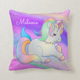 Baby Unicorn Silver Stars Regenbogen Kissen
