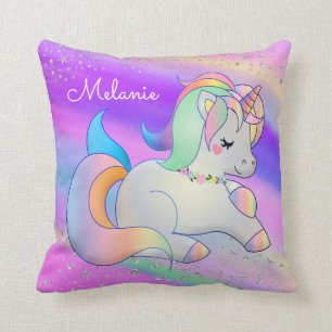 Baby Unicorn Silver Stars Regenbogen Kissen