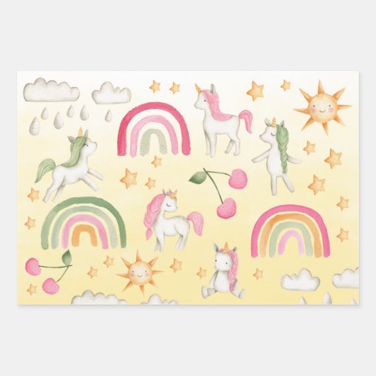 Baby Unicorns Rainbows & Sunny Skies Geschenkpapier Set (Vorderseite)