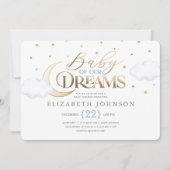 Baby unserer Dreams Moon and Stars Blue Baby Dusch Einladung (Vorderseite)