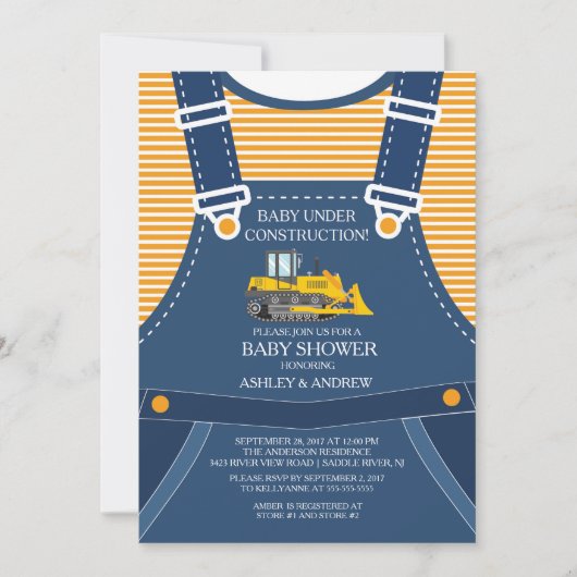 BABY UNTER BAU Kinderdusche Einladung (Vorderseite)