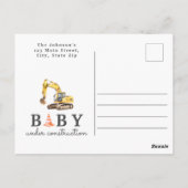 Baby unter Bau Kinderdusche Einladung Postkarte (Rückseite)