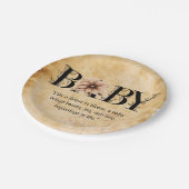 Baby Vintag Floral Monogram Babydusche Pappteller (Schrägansicht)