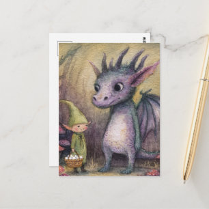 Baby-Violetter Drache und Elf mit Eiern Postkarte