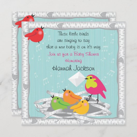 Baby-Vogelnest Kinderdusche Einladung (Vorne/Hinten)