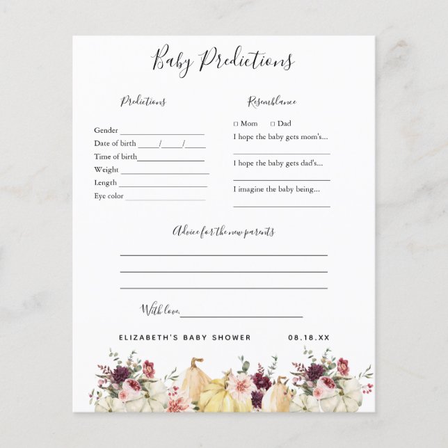 Baby-Vorhersagen | Baby Showspiel (Vorderseite)