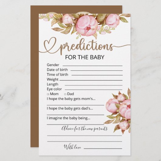 Baby-Vorhersagen | Baby Showspiel (Vorne/Hinten)