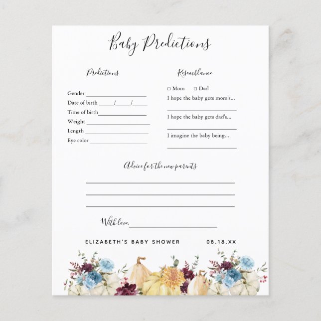 Baby-Vorhersagen | Baby Showspiel (Vorderseite)