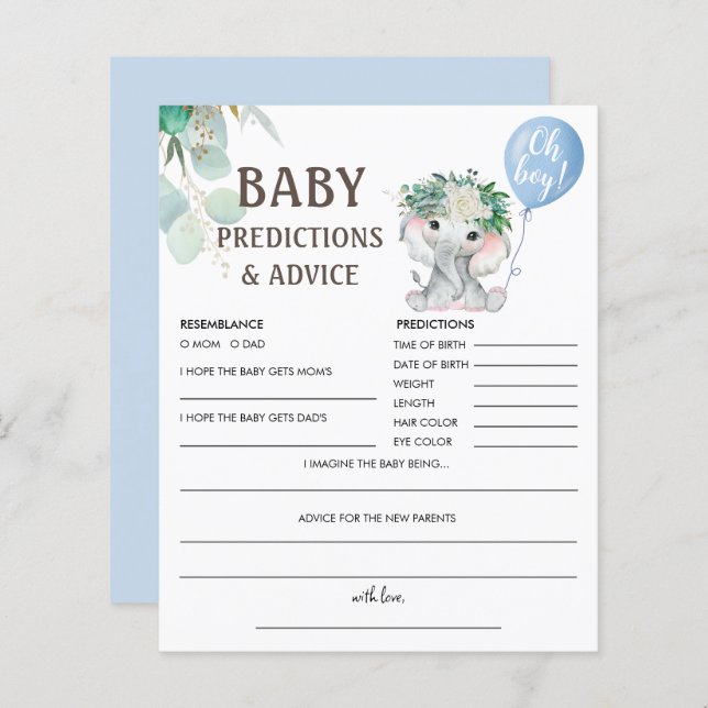 Baby-Vorhersagen | Elephant Blue Balloon Game (Vorne/Hinten)