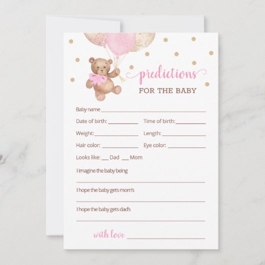 Baby Vorhersagen für den Baby Shower Teddy Bär Einladung (Vorderseite)