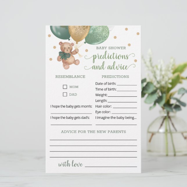 Baby Vorhersagen und Ratschläge Baby Dusche Teddy  (Stehend Vorderseite)