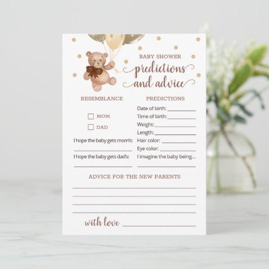 Baby Vorhersagen und Ratschläge Baby Dusche Teddy Einladung (Stehend Vorderseite)