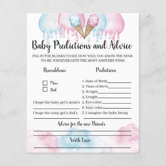 Baby Vorhersagen und Ratschläge Eis Party Spiel. (Vorderseite)