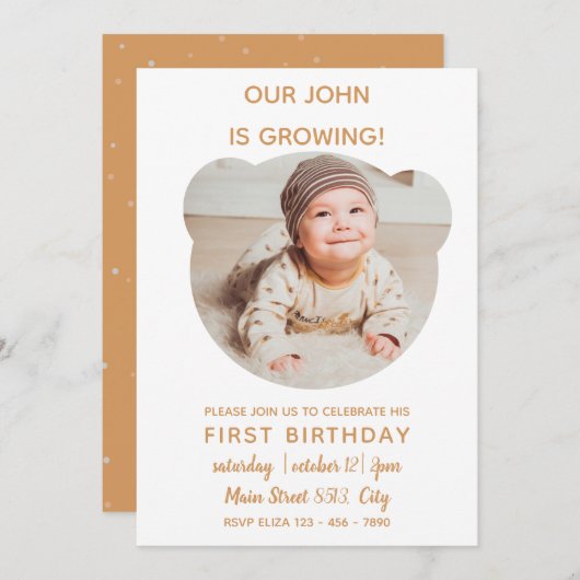 Baby wächst - Bear Foto Frame Einladung (Vorne/Hinten)