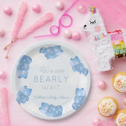 Baby Wait Blue Gummy Bear Boy Baby Dusche Pappteller (Party)