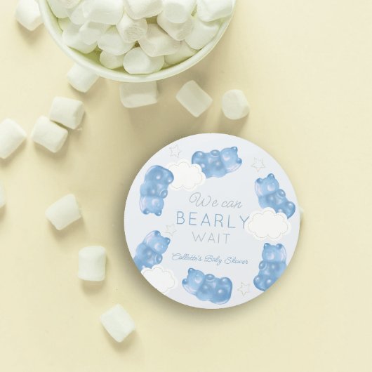 Baby Wait Blue Gummy Bear Boy Baby Dusche Runder Aufkleber