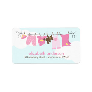 Baby-Wäscheleine {Rosa} Adressaufkleber
