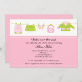 Baby-Wäscherei-Wäscheleine-Babyparty Einladung (Vorne/Hinten)