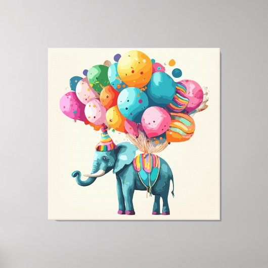Baby Watercolor Elephant Balloon Leinwanddruck (Vorderseite)