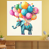 Baby Watercolor Elephant Balloon Leinwanddruck (Insitu (Wohnzimmer))