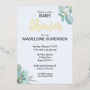 BABY Watercolor- und Wald-Goldfolien-Einladung Folieneinladung