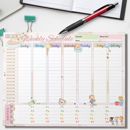 Baby Weekly Plan Planer Pastel Light Pink Notizblock