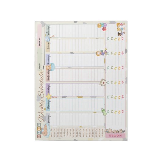 Baby Weekly Plan Planer Pastel Yellow Themed Notizblock (Rotiert)