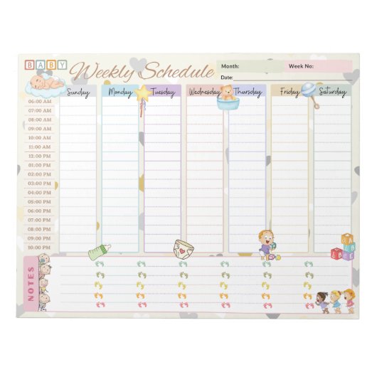 Baby Weekly Plan Planer Pastel Yellow Themed Notizblock (Vorderseite)