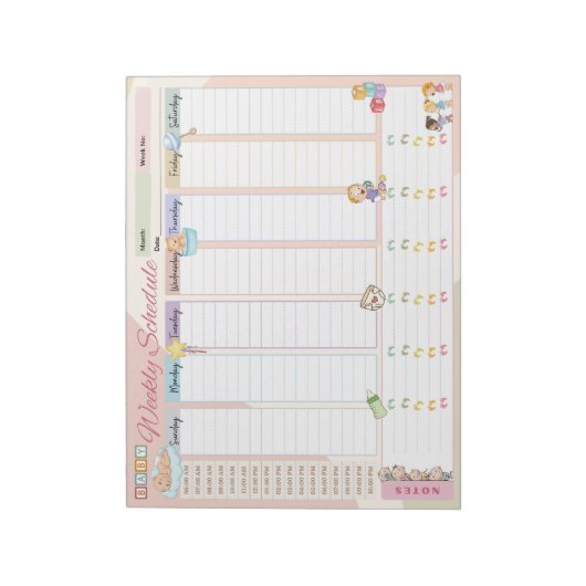 Baby Weekly Schedule Planer Multicolored Themed Notizblock (Rotiert)