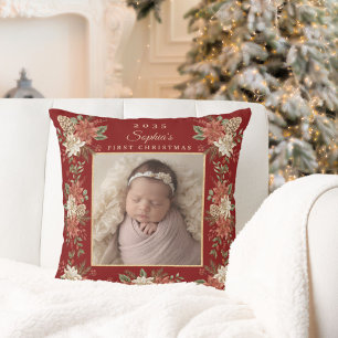 Baby Weihnachten Poinsettia-Foto Kissen