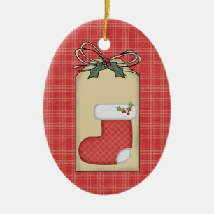 Baby-Weihnachten-Rotkariertes Geschenk-Tag-Ornamen Keramik Ornament