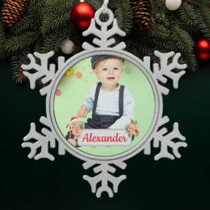 Baby-Weihnachtsfoto Schneeflocken Zinn-Ornament