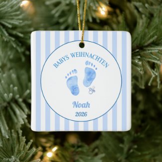 Baby Weihnachtsornament, Junge, mit Namen Keramikornament